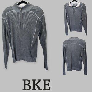 BKE Gray Kingston Quarter Zip  Ribbed Casual Sweater Longsleeve  Mens Large